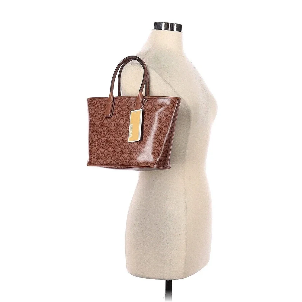 MICHAEL KORS Jodie Luggage Brown Tan Logo Print Small Tote Bag